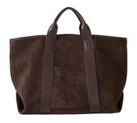 MOUNTTU Suede Tote Bag Retro & Versatile Dark Brown Faux Leather Tote Bag, Top Handle Large Capacity Tote Bags for Women Girls Daily Work Travel Shopping