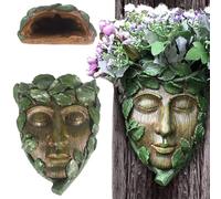 MOUNTTU Tree Face 7x8.5 Inch Sleeping Women's Face Planter Pot Wrapped with Green Leaves Weather-Resistant Resin Tree Art for Outdoor Garden Yard