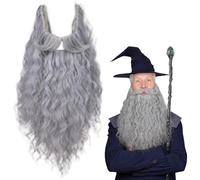 MOUNTTU Wizard Beard 18 Inch Long Curly Grey Beards Realistic Wizard Costume Men for Halloween Party Realistic Beard Costume
