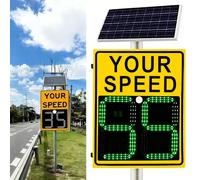 moupeaktain 20"×27"/24"×35" Solar Powered Radar Feedback Sign, Road Warning Solar Radar Speed Limit Sign LED Display for Streets, Highways, Speed-Limited Roads Yellow-50×70cm