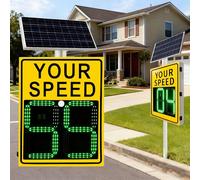 moupeaktain 20"×27"/24"×35" Solar Powered Radar Speed Limit Sign with Accessories, LED Speed Radar Sign Traffic Feedback Warning Board Speed Display, For Road Safety Yellow-60×90cm