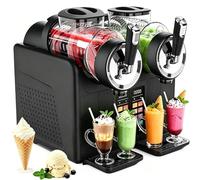 moupeaktain Commercial Slushie Machine, 2-in-1 Soft Serve Ice Cream Maker & Slushy Machine with 2×2L Tanks, Auto Cleaning, 430W Countertop Slush Machine for Home Parties, Small Cafe, Bar Black