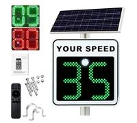 moupeaktain Radar Feedback Sign, LED Speed Limit Sign, Solar Aluminum Radar Speed Display Sign, Road Warning Sign, High Brightness Reflective, Your Speed Adjustable Speed Limit White