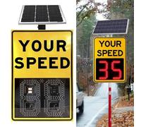 moupeaktain Radar Traffic Sign-0-99 Red and Green Display, Solar Speed Radar Feedback Sign, LED Speed limit Signs with Accessories, 200m Detection Range, Applicable to 3-4 Lanes Yellow-50×70cm