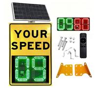 moupeaktain Solar Powered Radar Speed Limit Feedback Sign, Solar Powered Your Speed LED Aluminum Radar Speed Display Sign, Road Warning Sign Adjustable Max Limit Yellow-50×70cm