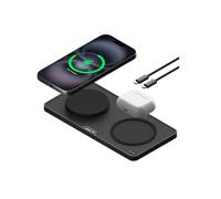 Mous - Dual Charging Station with Qi2 up to 15W Fast Charge - MagSafe Charger Compatible with iPhone 17/16/15/14/13/12, Pixel 10 Series and Airpods - USB-C Cable - Matte Black
