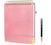 Mousbull A4 Top Spiral Notebook, Large Leather Hardcover Top Bound Steno Pads, 240 Pages 100 gsm Thick Lined Paper Left Handed Notebook Journal for Work, School, Meeting Writing - Pink, 8.5" x 11"