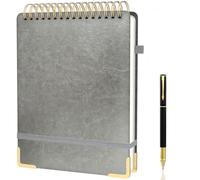Mousbull A4 Top Spiral Notebook, Large Leather Hardcover Top Bound Steno Pads, 240 Pages 100 gsm Thick Lined Paper Left Handed Notebook Journal for Work, School, Meeting Writing - Gray, 8.5" x 11"