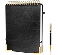 Mousbull A4 Top Spiral Notebook Leather 240 Pages Spiral Notepad for Work 8.5x11 Top Bound Notebook, 100 GSM Thick Paper, Left Handed Notebooks for Office College School, Black