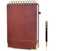 Mousbull A5 Top Spiral Notebook, Large Leather Hardcover Top Bound Steno Pads, 240 Pages 100 gsm Thick Lined Paper Left Handed Notebook Journal for Work, School, Meeting Writing - Brown, 5.9" x 8.5"