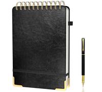 Mousbull A5 Top Spiral Notebook, Large Leather Hardcover Top Bound Steno Pads, 240 Pages 100 gsm Thick Lined Paper Left Handed Notebook Journal for Work, School, Meeting Writing - Black, 5.9" x 8.5"
