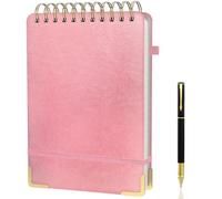 Mousbull A5 Top Spiral Notebook, Large Leather Hardcover Top Bound Steno Pads, 240 Pages 100 gsm Thick Lined Paper Left Handed Notebook Journal for Work, School, Meeting Writing - Pink, 5.9" x 8.5"