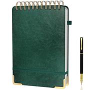Mousbull A5 Top Spiral Notebook, Large Leather Hardcover Top Bound Steno Pads, 240 Pages 100 gsm Thick Lined Paper Left Handed Notebook Journal for Work, School, Meeting Writing - Green, 5.9" x 8.5"