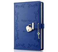 Mousbull Girls Diary with Lock and Key, Cute Heart Shaped Lock Journal for Women, Refillable A5 Vintage Secret PU Leather Notebook Gift for Teen Girls - Navy blue