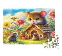 Mouse 1000 Piece Adult Jigsaws: Mice at Tiny House with Flowers Educational Games Suitable for Decompression 70x50cm/1000pcs
