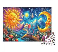 Mouse 1000 Piece Sun Moon Starry Night Mouse Art Print Jigsaw Puzzle for Adults And Kids Family Educational Games 1000 Pieces Beautiful Decoration for Women, Gifts for Men 52x38cm/1000pcs