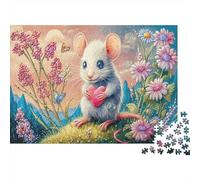 Mouse 1000 Pieces for Adults: White Mouse with Pink Heart Fun And Challenging Family Game Great Gift 70x50cm/1000pcs
