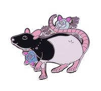 Mouse And Flower Brooch Black and White Hooded Mouse Brooch Badge Cute Pet Badge Cartoon Animal Drip Oil Painted Enamel Pin Smiling Mouse Jewelry Gift