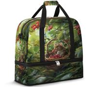 Mouse Berries Travel Duffle Bag for Women Men Weekend Overnight Bags Foldable Wet Seperated 47 L Tote Bag for Sports Gym Yoga