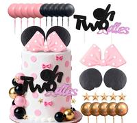 Mouse Cake Topper Oh Twodles Pink Bow Ears Cake Decorations for Girl Birthday Baby Shower Party Supplies