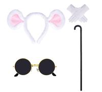 Mouse Costume Accessories Set Mouse Ears Headband Sunglasses Blind Cane White Gloves for Halloween Adult Women Costume, White, One size