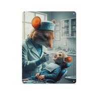 Mouse Dentist with Patient Tin Sign 40x30cm, Metal Wall Decor | For colder months, tin signs add a more individual look to the office.