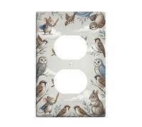 Mouse Duplex Outlet Covers Wall Plate, Fanciful Nature-Inspired Bird Owl Spring Gray Plastic Standard Size Double Power Outlet Cover Plate for Living Room Bedroom Home Office Decor
