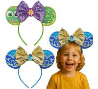 Mouse Ears, 2 PCS Blue and Green Bow Headband, Cute Glitter Ear Headband Cartoon Club Christmas Party Cosplay, Mouse Costume for Kids Girls Women Princess Park Trips Party