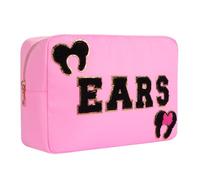 Mouse Ears Bag Travel Case Hair Accessories Organizer Bow Mouse Ears Headbands Holder Storage Nylon Large Chenille Letter Makeup Bag Park Travel Essentials Gifts for Women, PINK