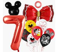 Mouse Ears Birthday Decoration Party Supplies, Cute Cartoon Party Decorations Including Red Thematic Numbers 7 Foil Balloons, Latex Balloons, Balloon Ribbon