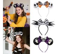 Mouse Ears Halloween Headbands for Women, 3pack Sequin Mouse Ears Hair Bands for Women, Shiny Purple/Orange/Stripe Bow Hairband for Halloween Cosplay Costume Party Decorations Hair Accessories set
