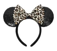 Mouse Ears Headband, Sequin Ears Headband with Leopard Bow, Glitter Party Hair Decoration for Women (Leopard)