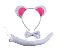 Mouse Ears Headband with Adjustable Tail & Bow Tie Set, Grey Rat Costume Accessories for Women Men, Halloween Carnival Christmas Party