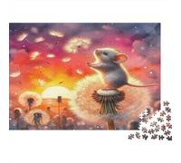 Mouse Eco-friendly Paper Premium Jigsaw Puzzle Mouse on Dandelion Dusk Decompression Puzzle for Adults Wall Decor for Him Her Holiday 1000 Piece Jigsaw Puzzle 38x26cm/1000pcs