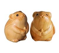 Mouse Figurine 2Pcs Cute Vivid Wooden Animals Zodiac Miniature Animal Figurines 1.3x1.2x1.6in Decorative Mouse Figurines for Desktop Shelf
