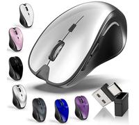 Mouse for MacBook Bluetooth Wireless Mouse Laptop MacBook Air Mac Pro Silent Rechargeable PC iPad Optical Mouse with Jiggler Dual Mode Switch Bluetooth 5.2/3.0 and 2.4GHz USB Type-C Receiver SILVERY