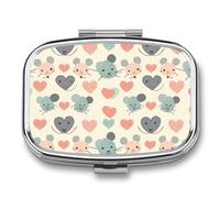 Mouse Head Heart Pill Case Box with 2 Compartment Medicine Vitamin Organizer for Purse Pocket 5.5x4cm