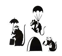 Mouse Hole Banksy Set of Three " SMALL BANKSY RAT WITH PAINT TIN AND ROLLER / PARATROOPER / UMBRELLA " Skirting Board Wall Stickers Vinyl Decal " 3 x 11cm x 5cm UKSELLINGSUPPLIERS®