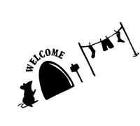 Mouse Hole/House Skirting Board Laptop Car Bumper Window Sticker Decal Wall Art - MH010 - Welcome with Washing Line