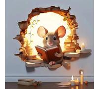 Mouse Hole Wall Sticker, Mouse Book Lover's Vinyl Decal, Mouse Reading Decor, Cute Mouse in a Hole, Mouse Sticker (01, 30cm)