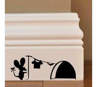 Mouse Hole Washing Line Sticker Skirting Board - Black Funny Sticker for Bedroom, Living Room, 1 Piece