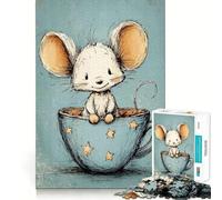 Mouse in A Cup Illustration 1000 Pieces Jigsaw Puzzles for Adults Clear Logic Toy Relaxing Fun Perfect Cut Elegant Gift (38x26cm)