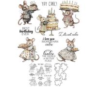 Mouse in Clothes Stamps and Die Cuts for Card Making Cake Bread Transparent Silicone Clear Stamp and Metal Cutting Dies Sets for DIY Scrapbooking Paper Crafting Seals Decorative Supplies