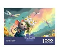 Mouse in Flowers 1000 Piece Jigsaw Puzzles in Enchanted Garden Impossible Educational Games Challenge Toy Gifts for Adults 52x38cm/1000pcs