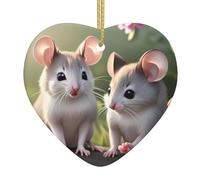 Mouse in Love Ceramic Christmas Heart Pendant, The Pottery Piece is Available with Silk Thread