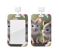 Mouse in Love Id Badge Holder with Lanyard-Vertical Card Protector Clear Abs Hard Shell, Retractable Reel for Work Office