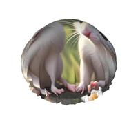 Mouse in Love Print Shower Cap – Double Layer Bath Hair Cap with Elastic Band Lining, Ideal for Home Spa, Hotel, and Travel
