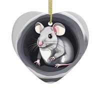 Mouse in The Hole Ceramic Christmas Heart Pendant, The Pottery Piece is Available with Silk Thread