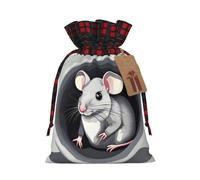 Mouse in the Hole Print Christmas Drawstring Bags Snack Wrap, Reusable Holiday Treat Sacks for Presents S