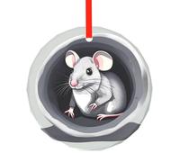Mouse in the Hole Printed Round Glass Pendant - Christmas Tree Hanging Ornament for Holiday, Home, Office & Party Decor